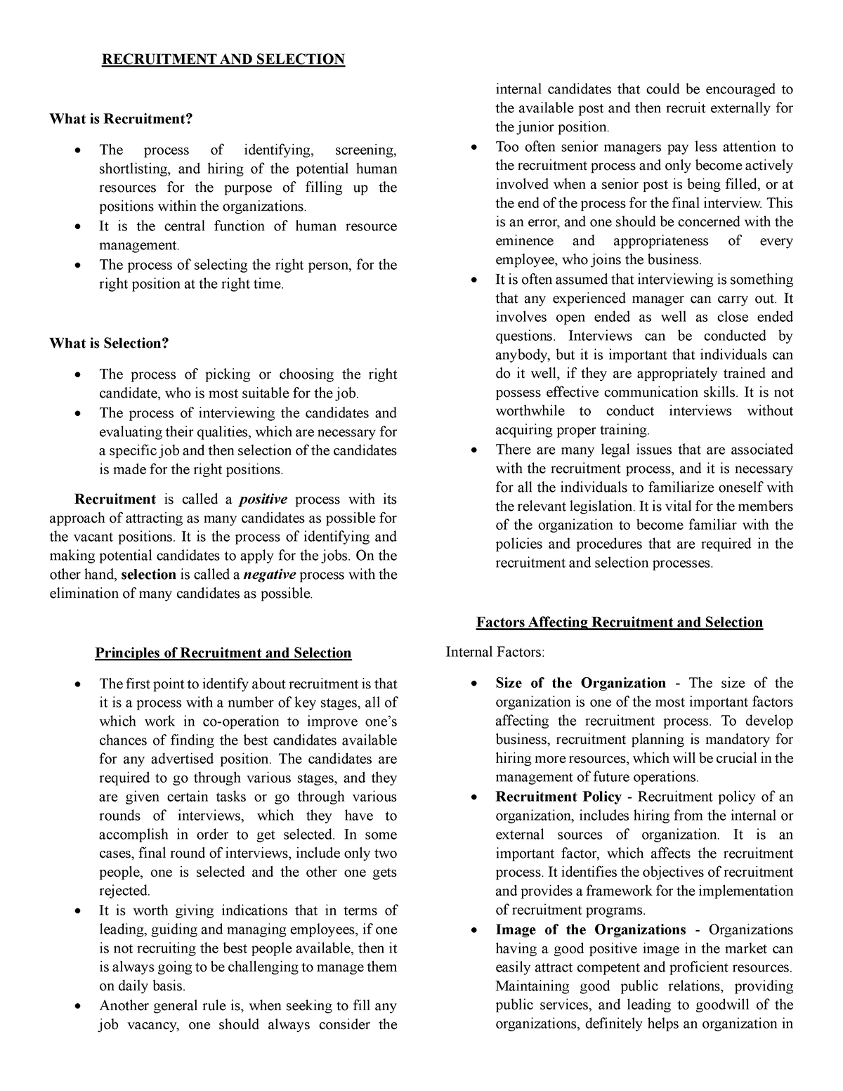 Recruitment AND Selection Reviewer - RECRUITMENT AND SELECTION What is ...