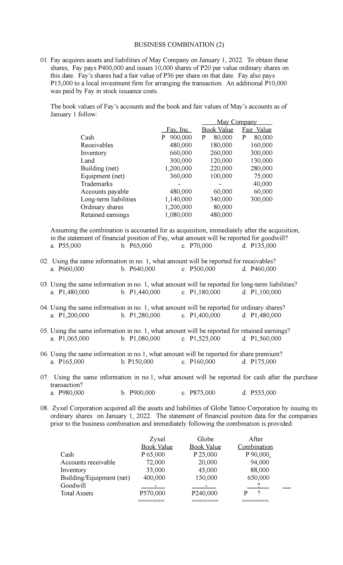 Business- Combination-2 Practical Quiz- Advanced Accounting - BUSINESS ...