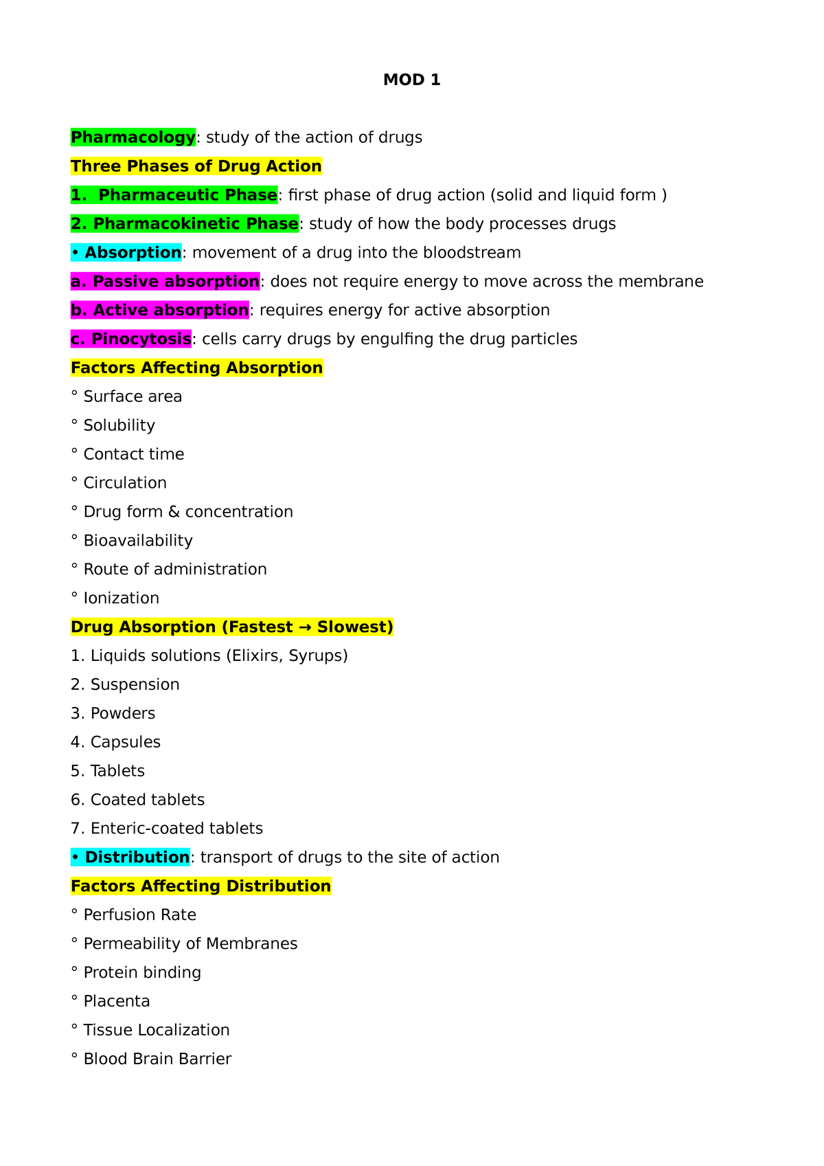 Pharmacology - Pharma notes - MOD 1 Pharmacology: study of the action ...