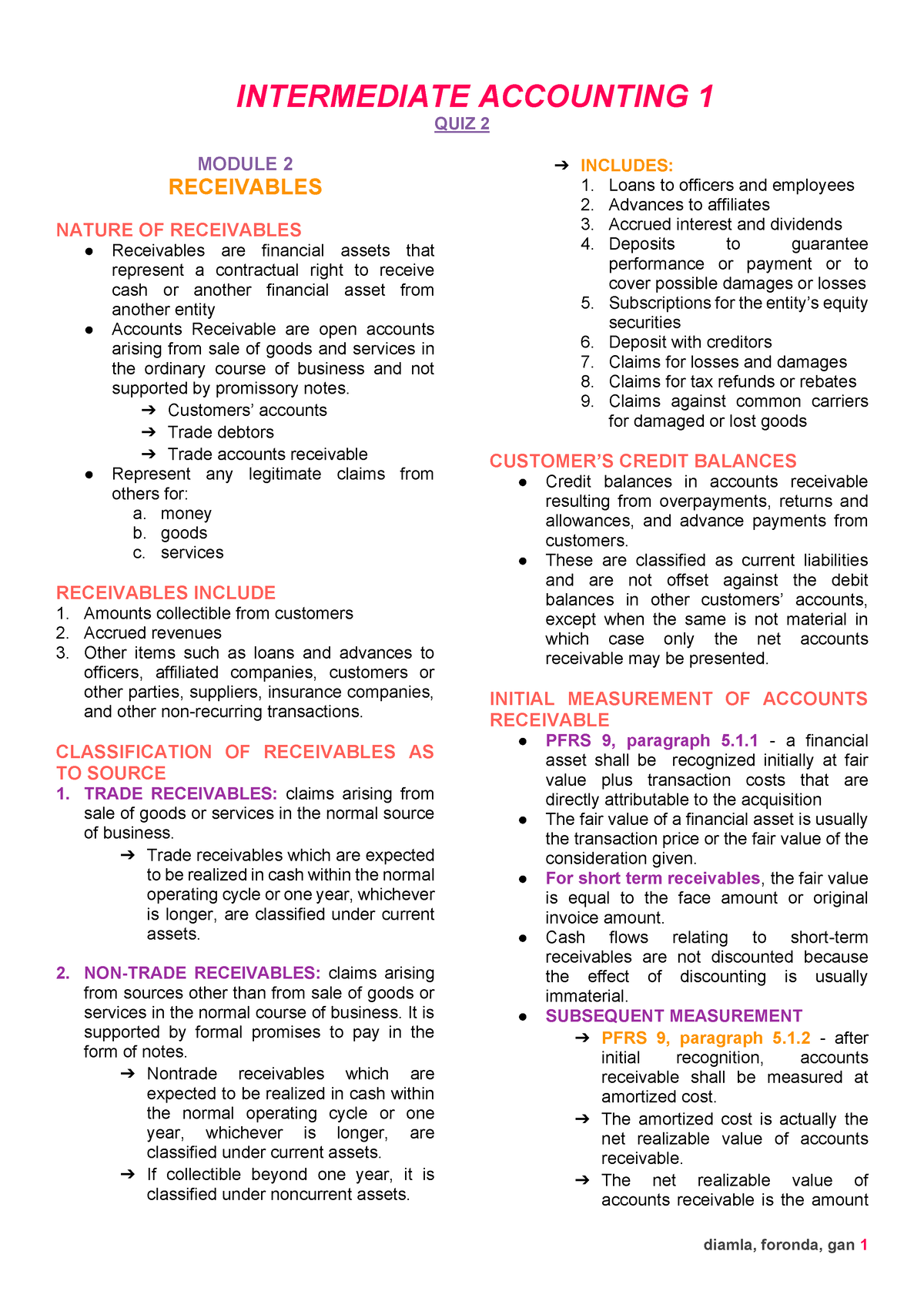 Intacc 1 Receivables Handouts - INTERMEDIATE ACCOUNTING 1 QUIZ 2 MODULE ...