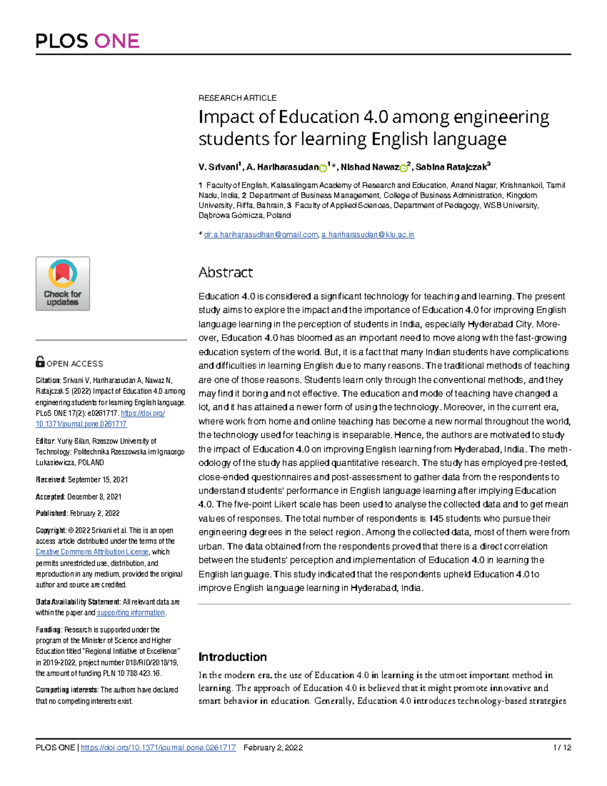 Journal - Un article très interressant - RESEARCH ARTICLE Impact of ...