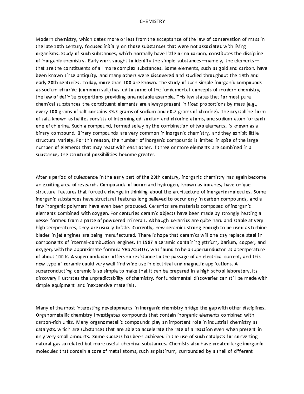 Chemistry 5 - Notes - CHEMISTRY Modern chemistry, which dates more or ...