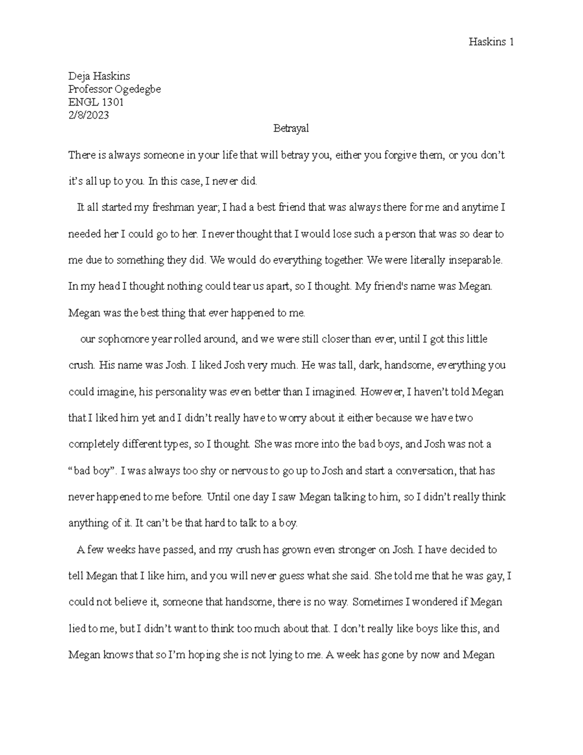 betrayal narrative essay