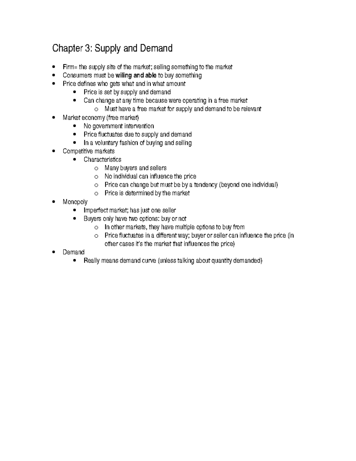 Chapter 3 Notes - Professor Maria Lorca-Susino - Chapter 3: Supply and ...