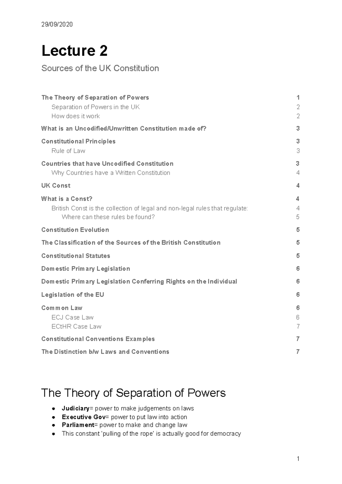 C&AL Lecture 2 Sources of the UK constitution Sources of the UK