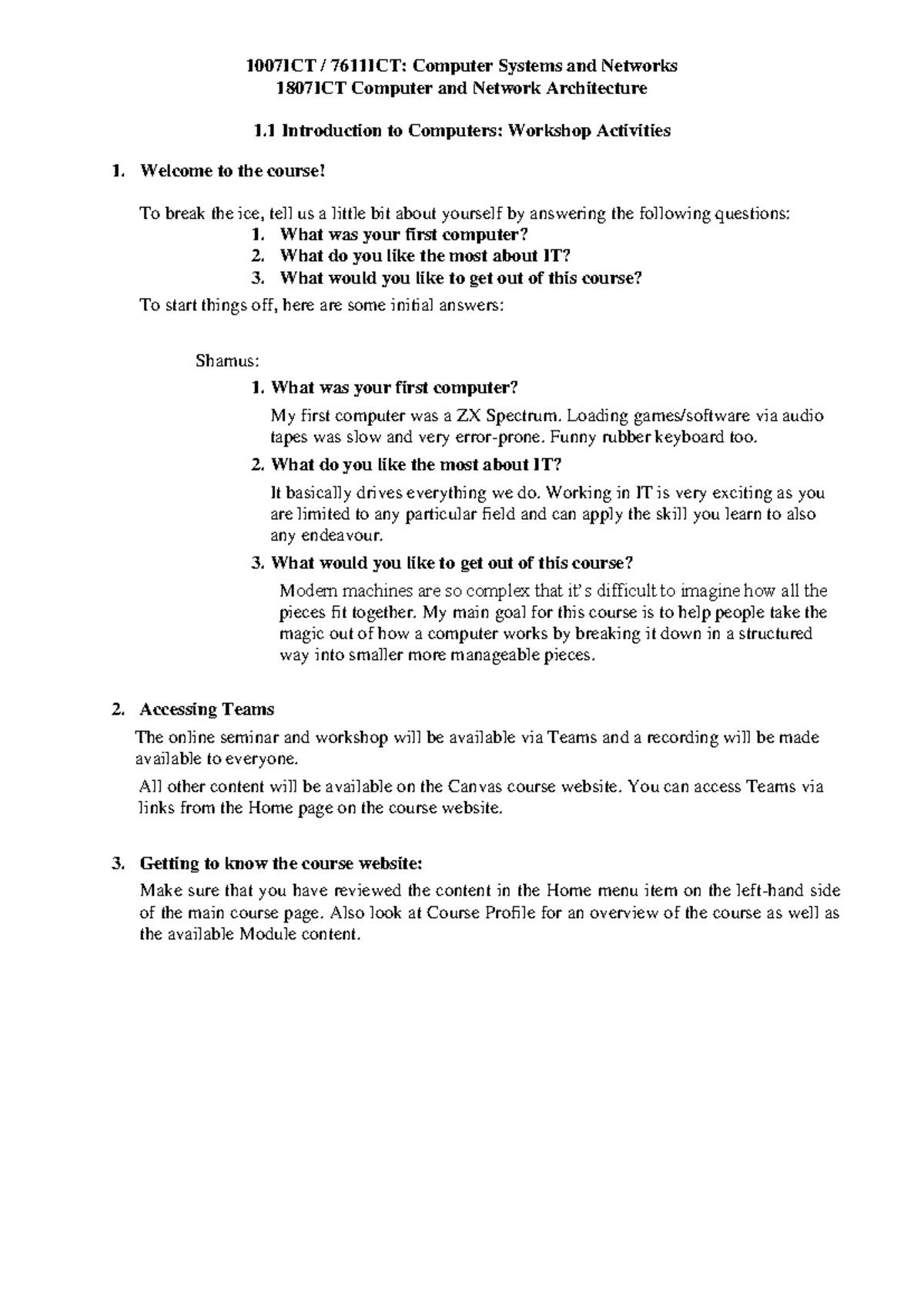 1.1 Workshop Activity 01 - 1007ICT / 7611ICT: Computer Systems and ...