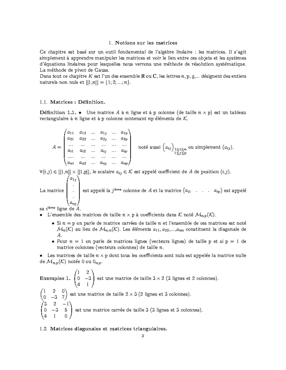 CH4 Matrices Systems lineaires - Notions sur les matrices Ce chapitre ...