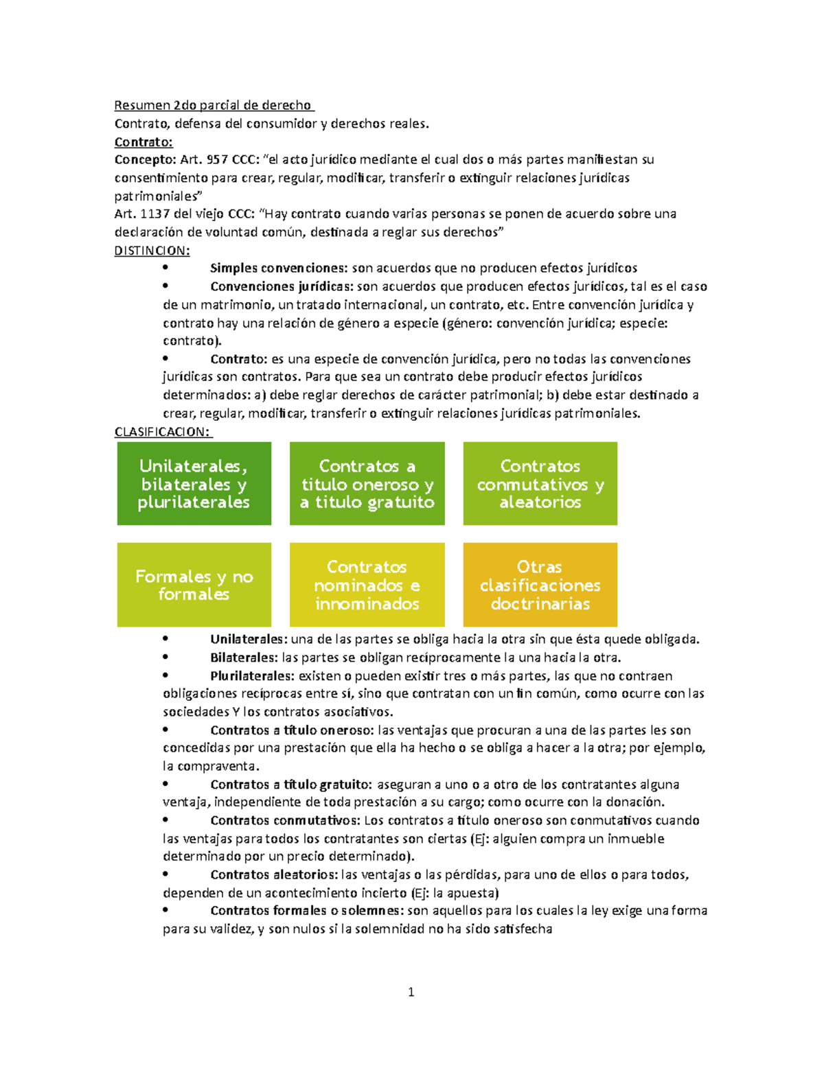 Resumen 2do Parcial - Contrato: Concepto: Art. 957 CCC: “el Acto ...