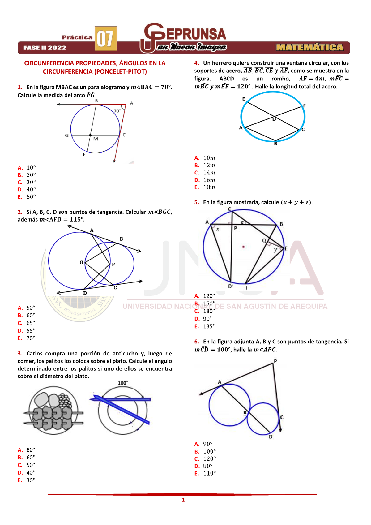 03 Matemática Practica 07 Ceprunsa II Fase 2022 - CIRCUNFERENCIA ...