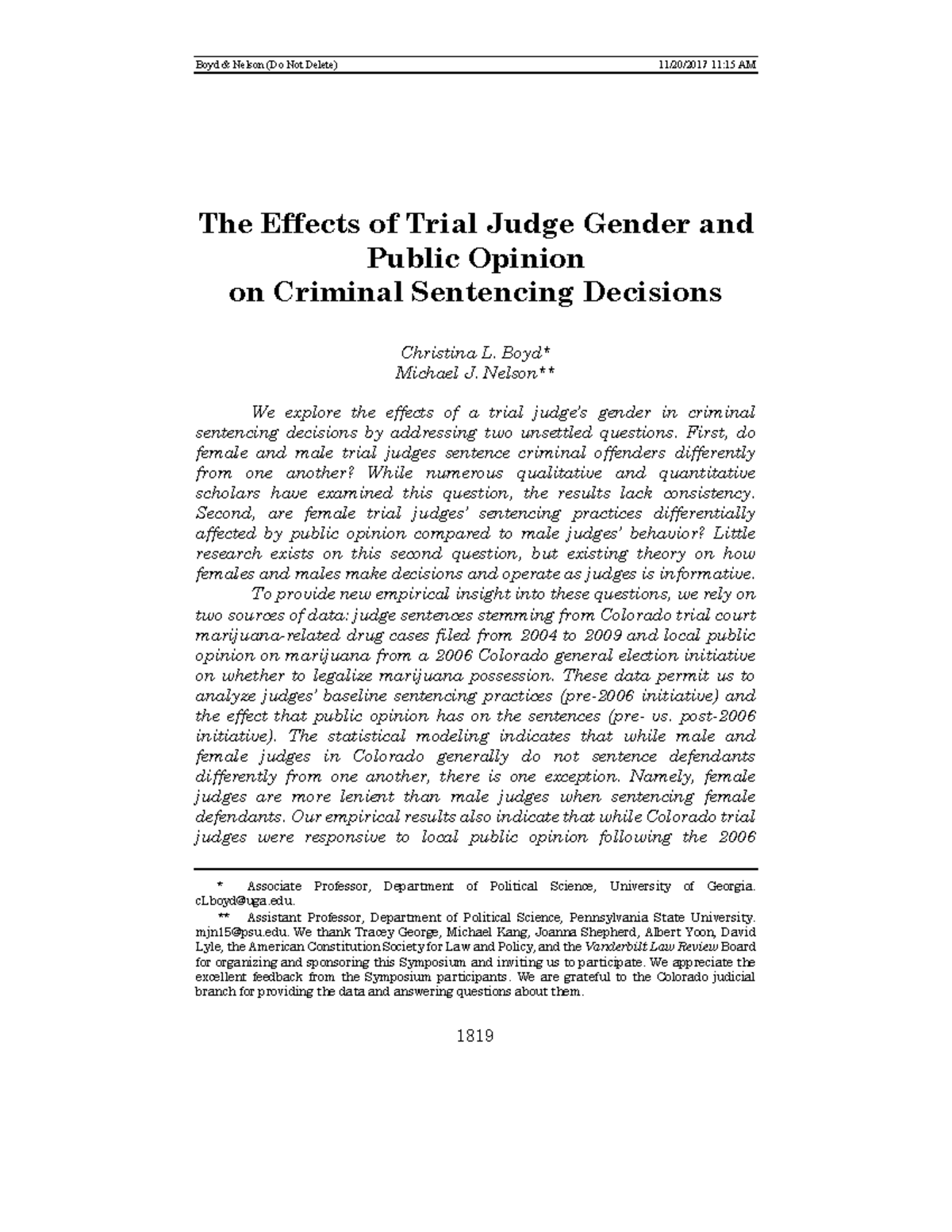 The Effectsof Trial Judge Genderand Public Opini - 1819 The Effects of ...