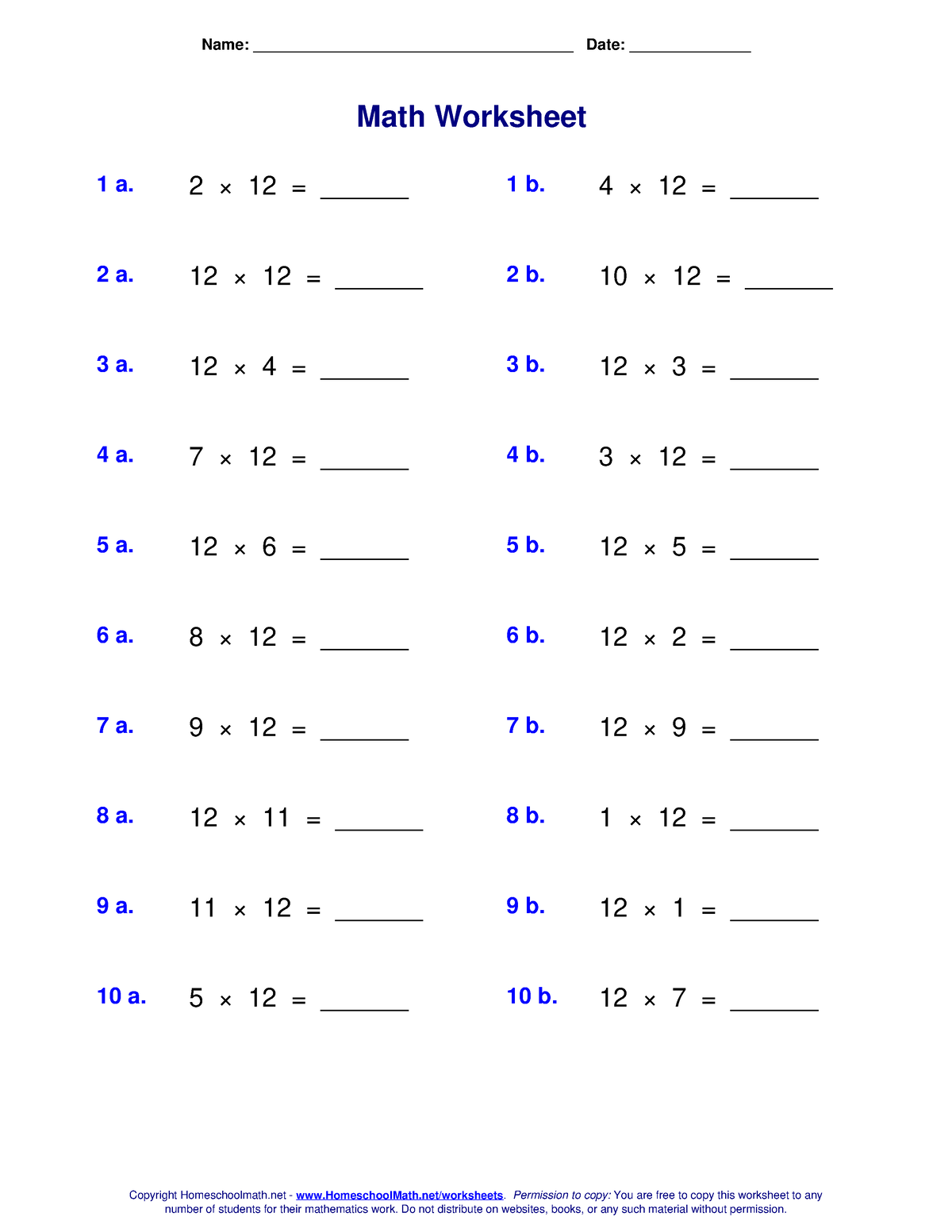 Math Worksheet 12 - Name: _____________________________________ Date ...