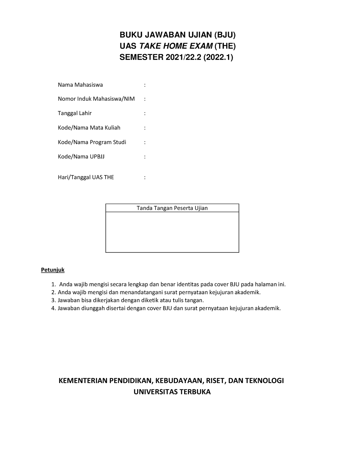 BJU UAS Tidak Garis 2022 - BUKU JAWABAN UJIAN (BJU) UAS TAKE HOME EXAM ...