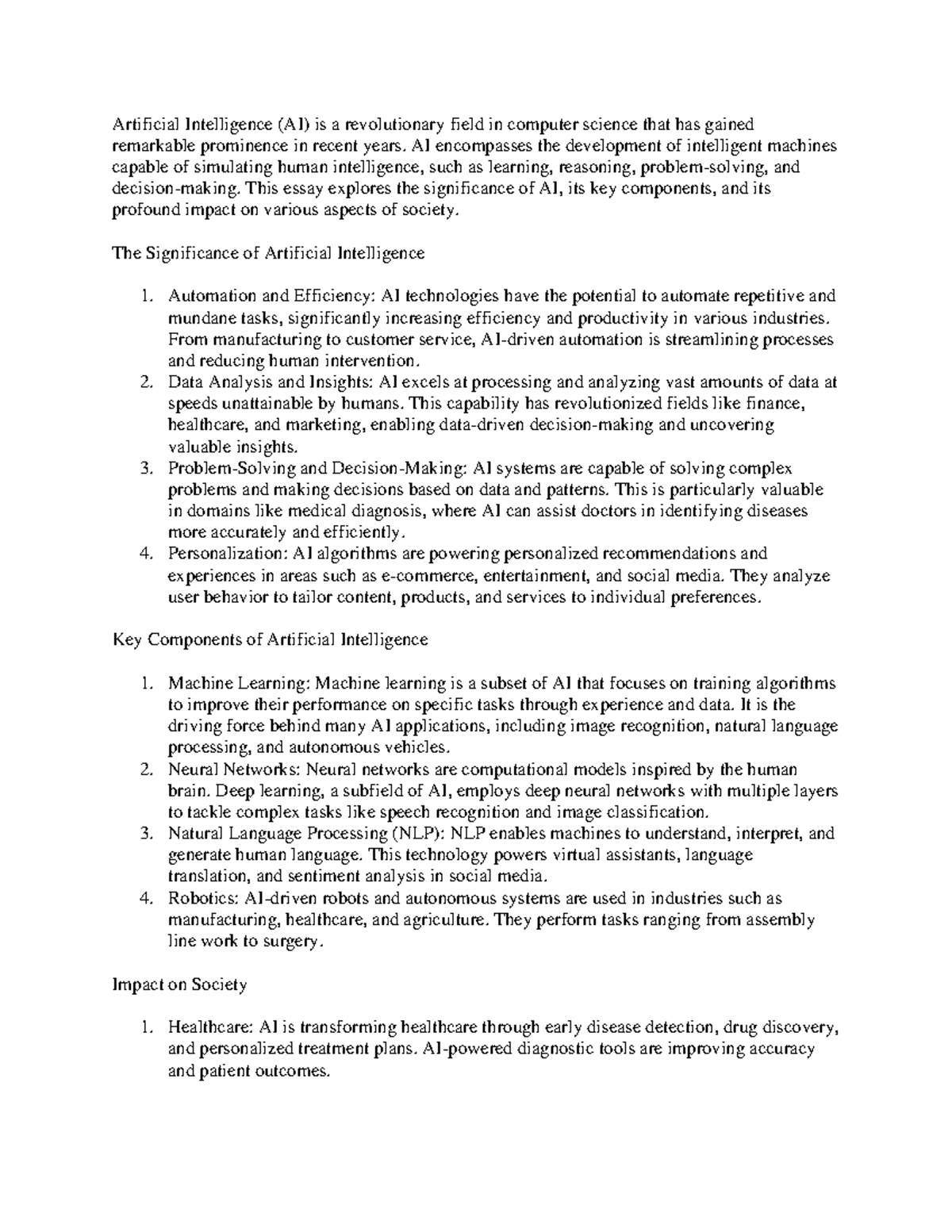 Artificial Intelligence - AI encompasses the development of intelligent ...