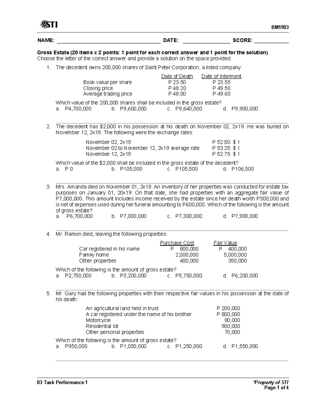 03 Task Performance 1(15) - 03 Task Performance 1 *Property of STI NAME ...