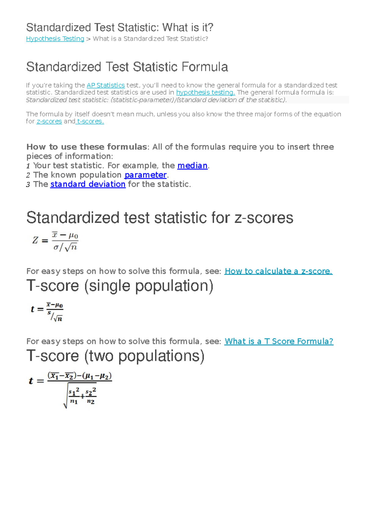 What is a t-score?