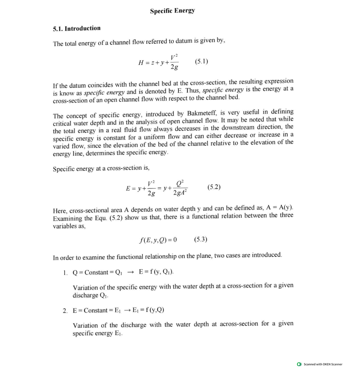 Hydraulics - Hydraulic Jump, Specific Energy, Critical Depth 