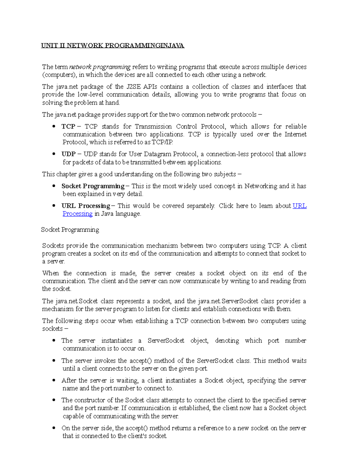 Unit-2 - Ajp - UNIT II NETWORK PROGRAMMINGINJAVA The term network ...