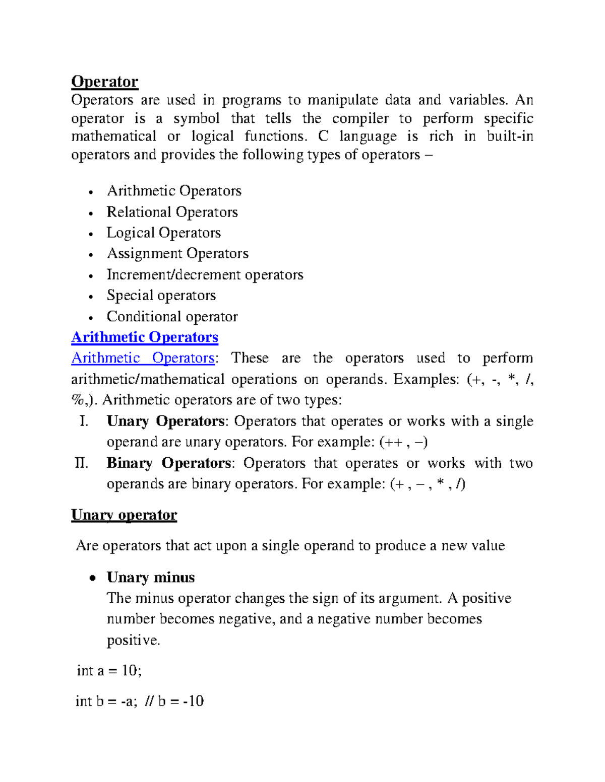 2 sem c 2 module - Bca 2nd sem - Operator Operators are used in ...