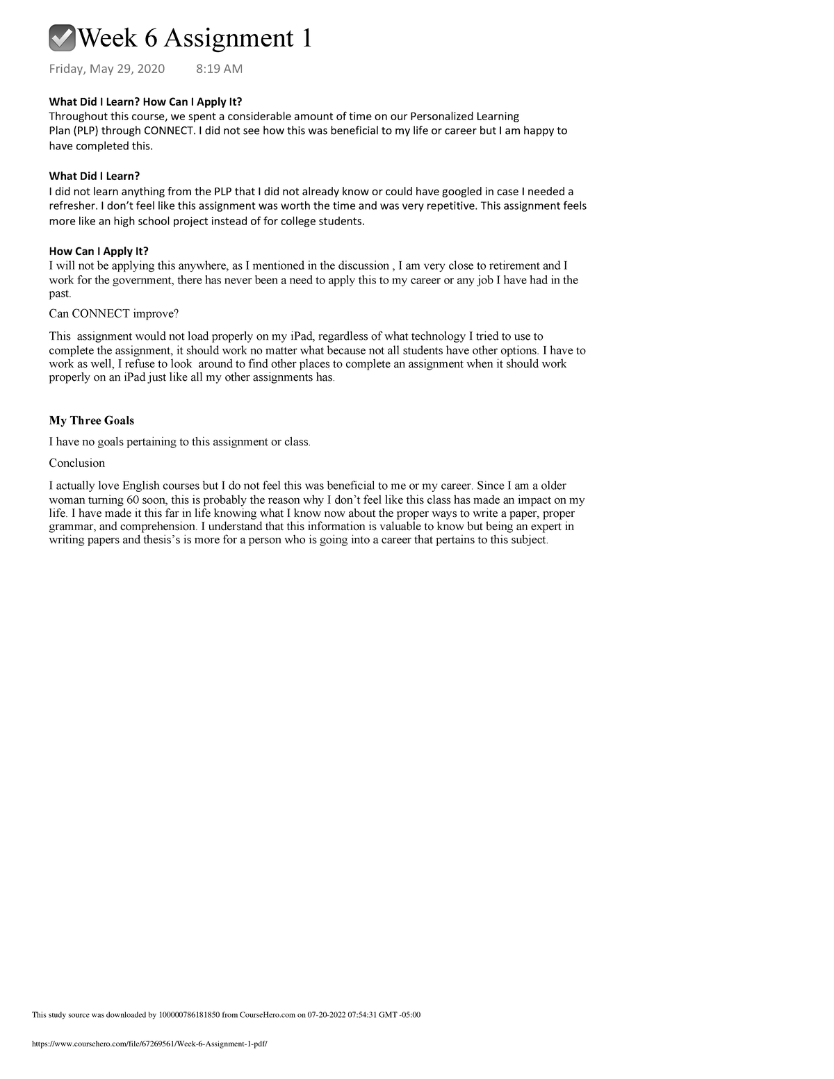 Week 6 Assignment 1 - What Did I Learn? How Can I Apply It? Throughout ...