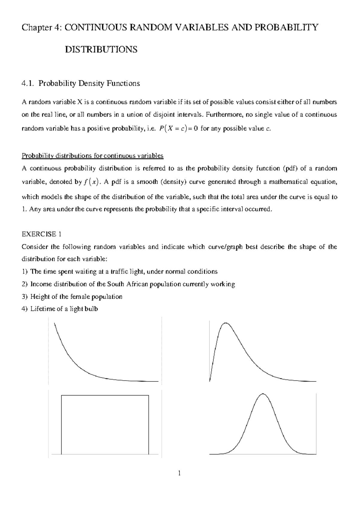 Chapter 4 Lecture Notes - Chapter 4: CONTINUOUS RANDOM VARIABLES AND ...