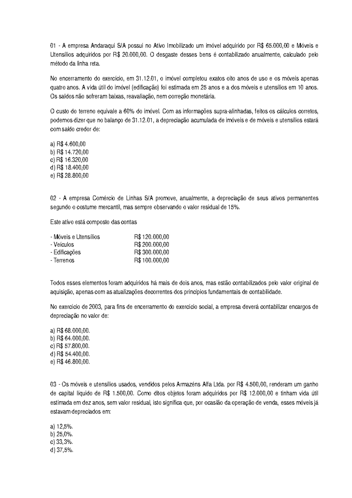 Exercicio 1 Depreciacao E Exaustao Studocu