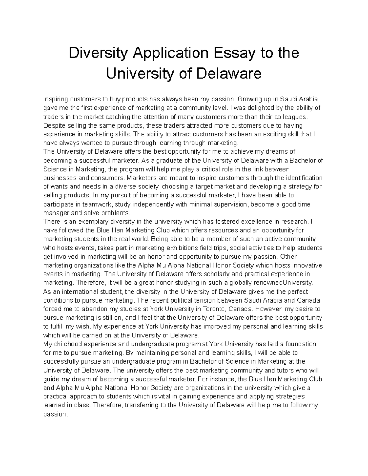 university of delaware essay prompt