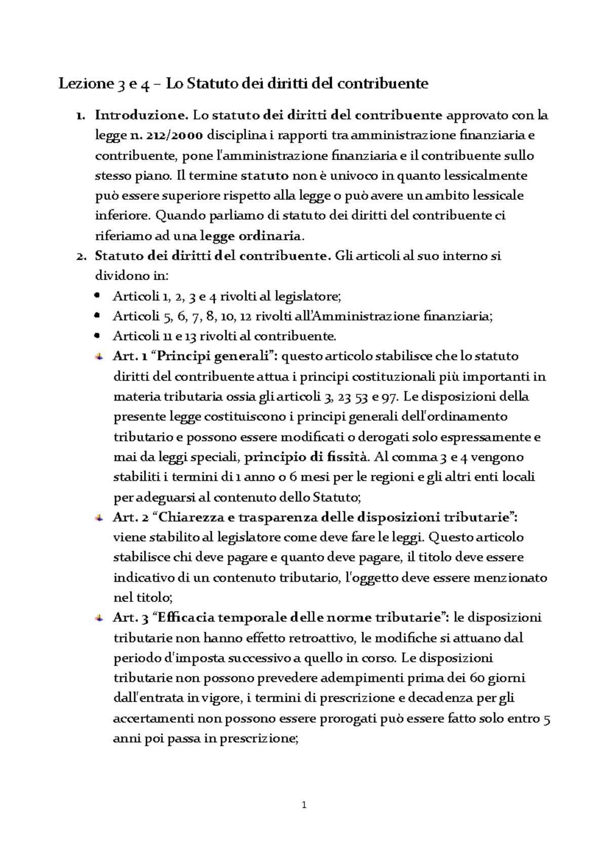 Lezione 3 E 4 Diritto Tributario - Lezione 3 E 4 – Lo Statuto Dei ...