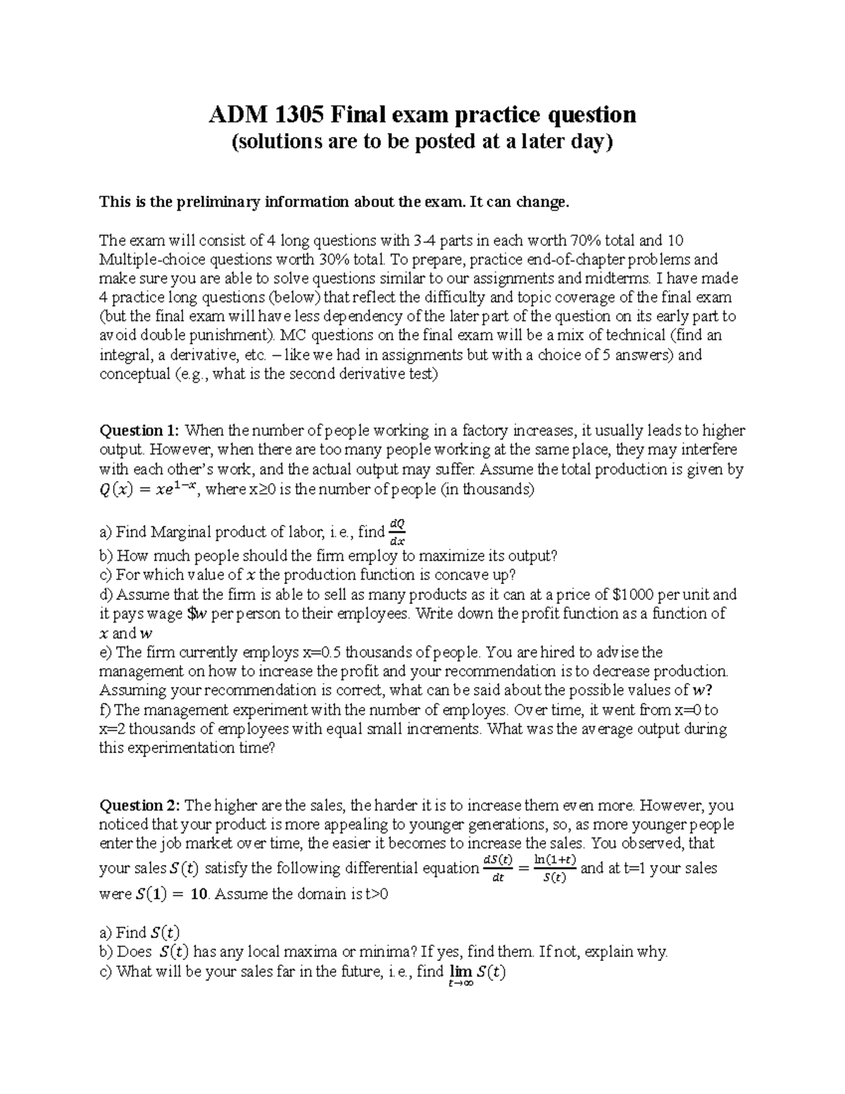 Practice questions for final ADM 1305 - ADM 1305 Final exam practice ...