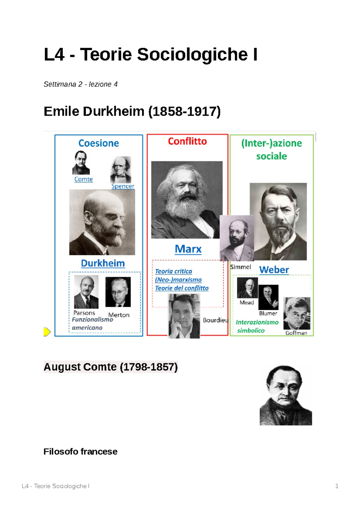 L4 - Teorie Sociologiche I - L4 - Teorie Sociologiche I Settimana 2 ...