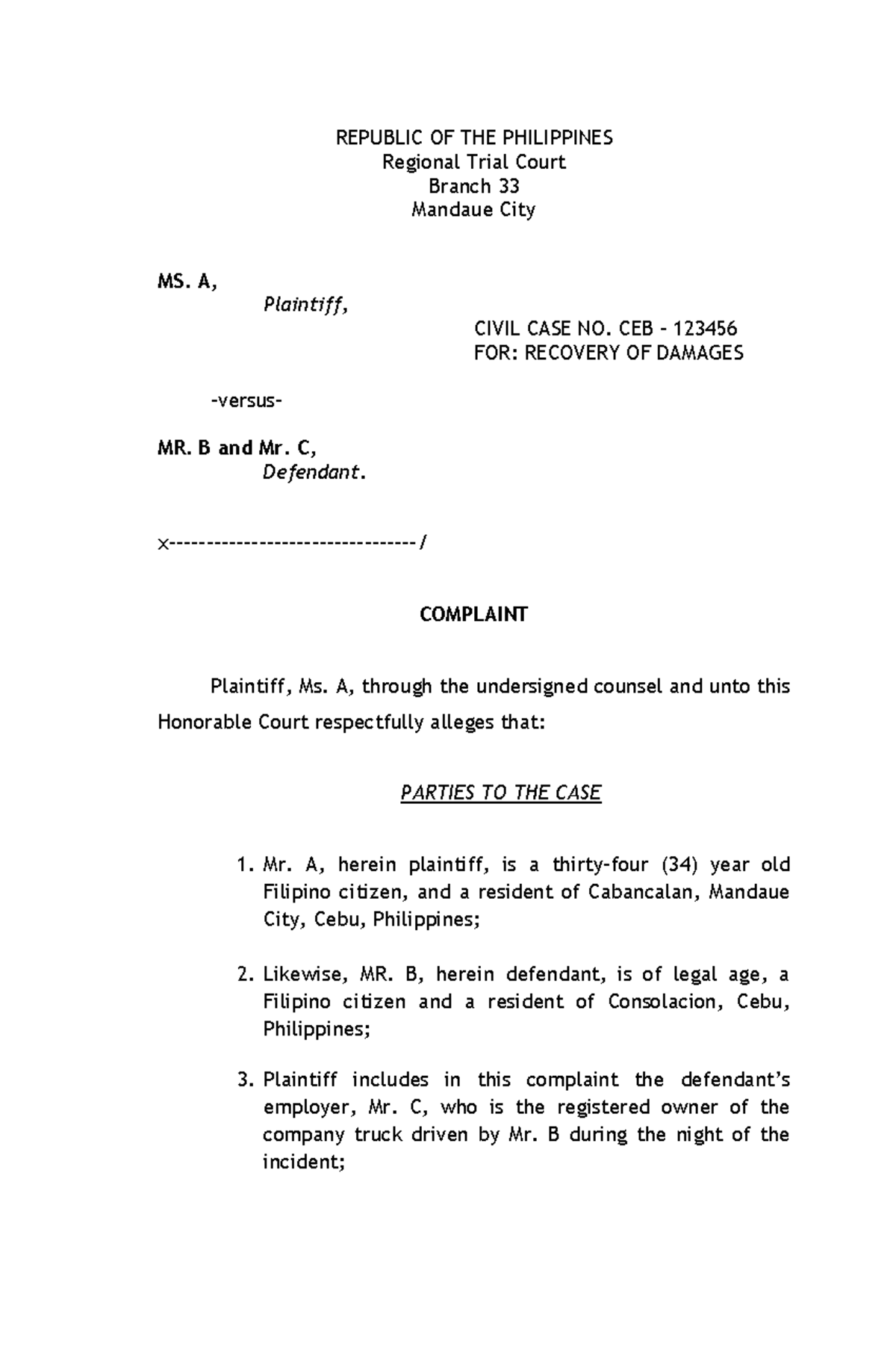 352613635-sample-complaint-for-damages-republic-of-the-philippines