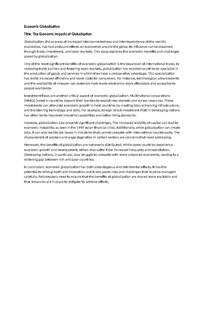Globalization and Environmental Impact - The integration of global ...