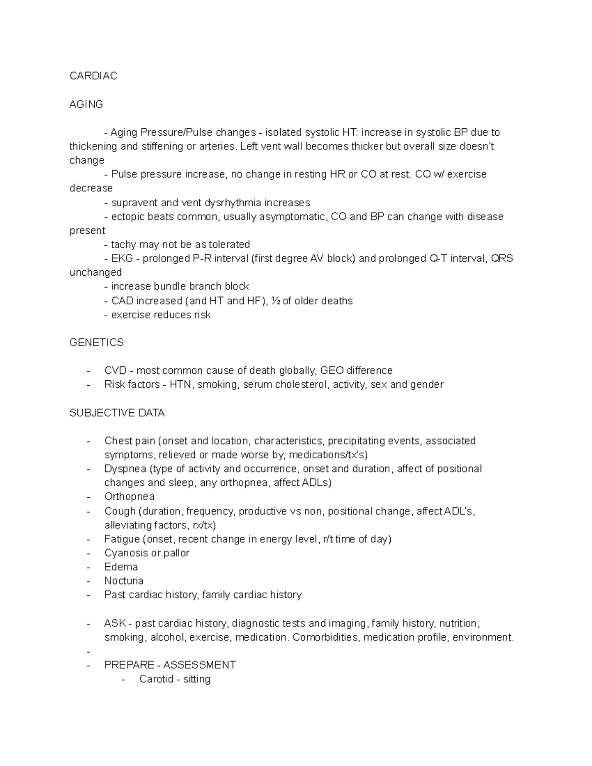 Cardiac health assessment - CARDIAC AGING Aging Pressure/Pulse changes ...