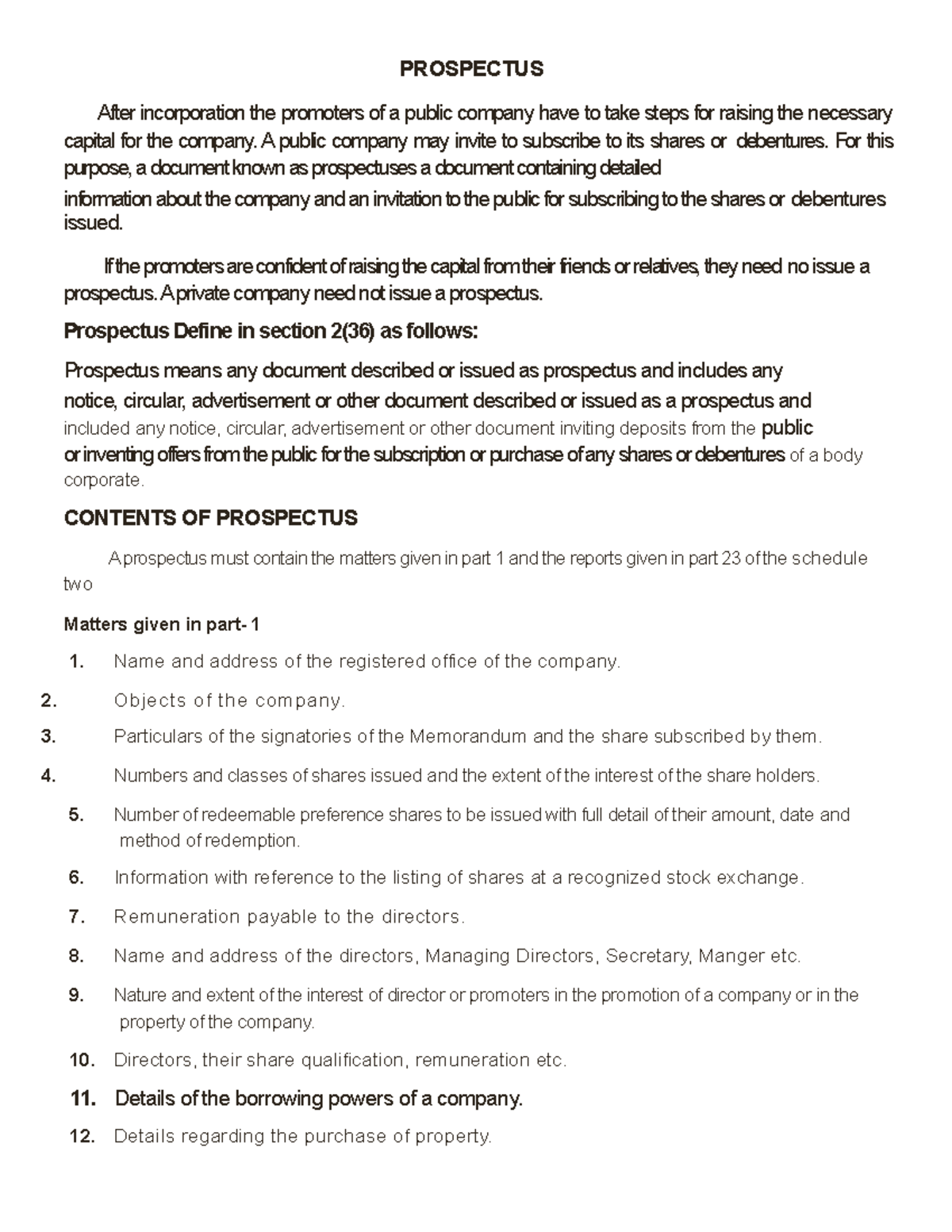 Prospectus - Detailed lecture notes - PROSPECTUS After incorporation ...