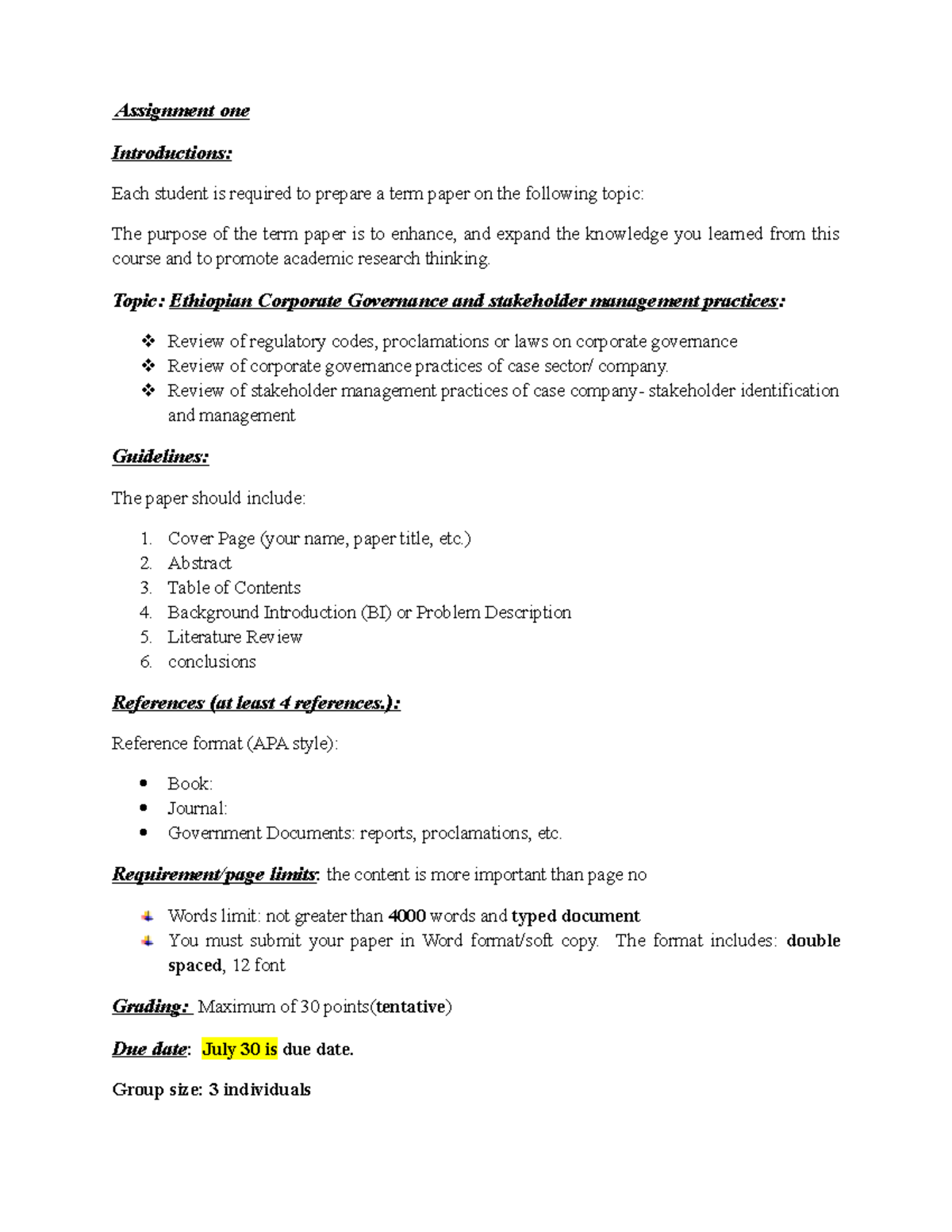 Assignment One - Assignment one Introductions: Each student is required ...