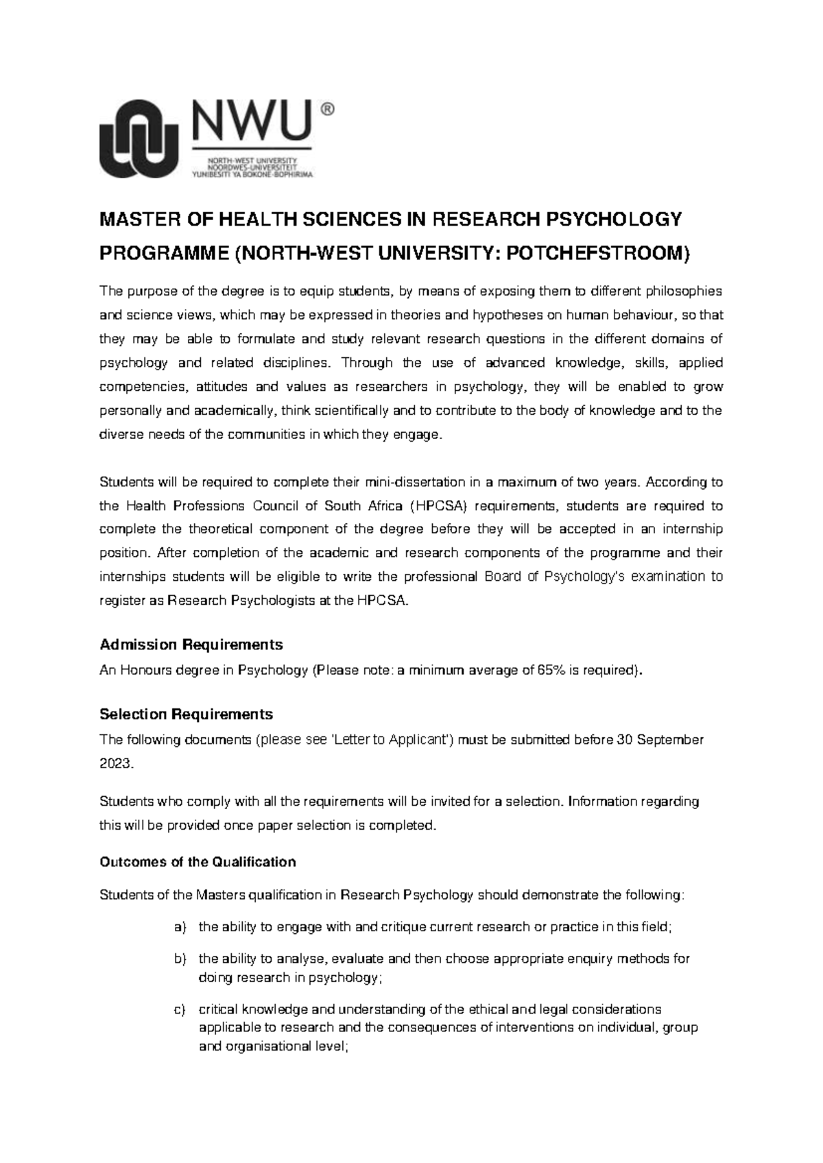 2. NWU Research Psychology Programme Information Document 2024 - MASTER ...