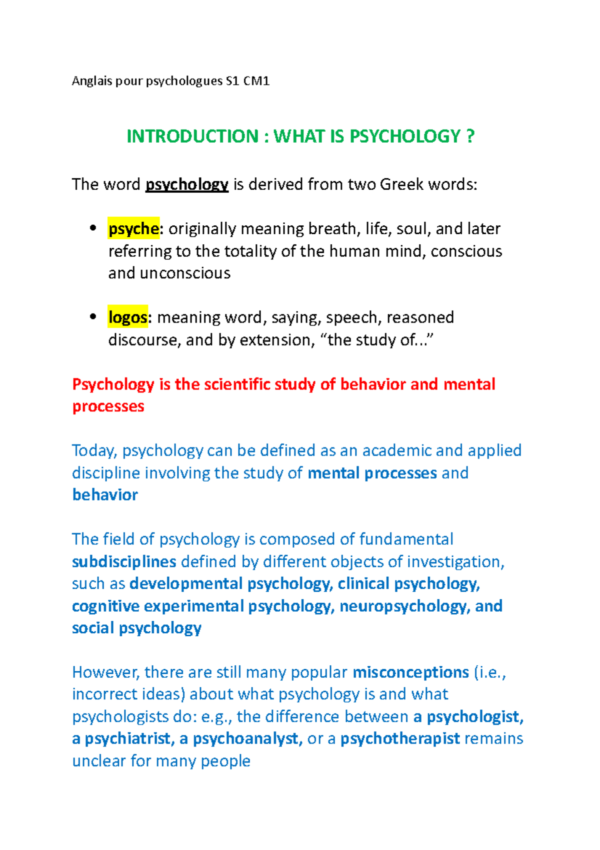 S1 Anglais pour Psychologues - Anglais pour psychologues S1 CM ...