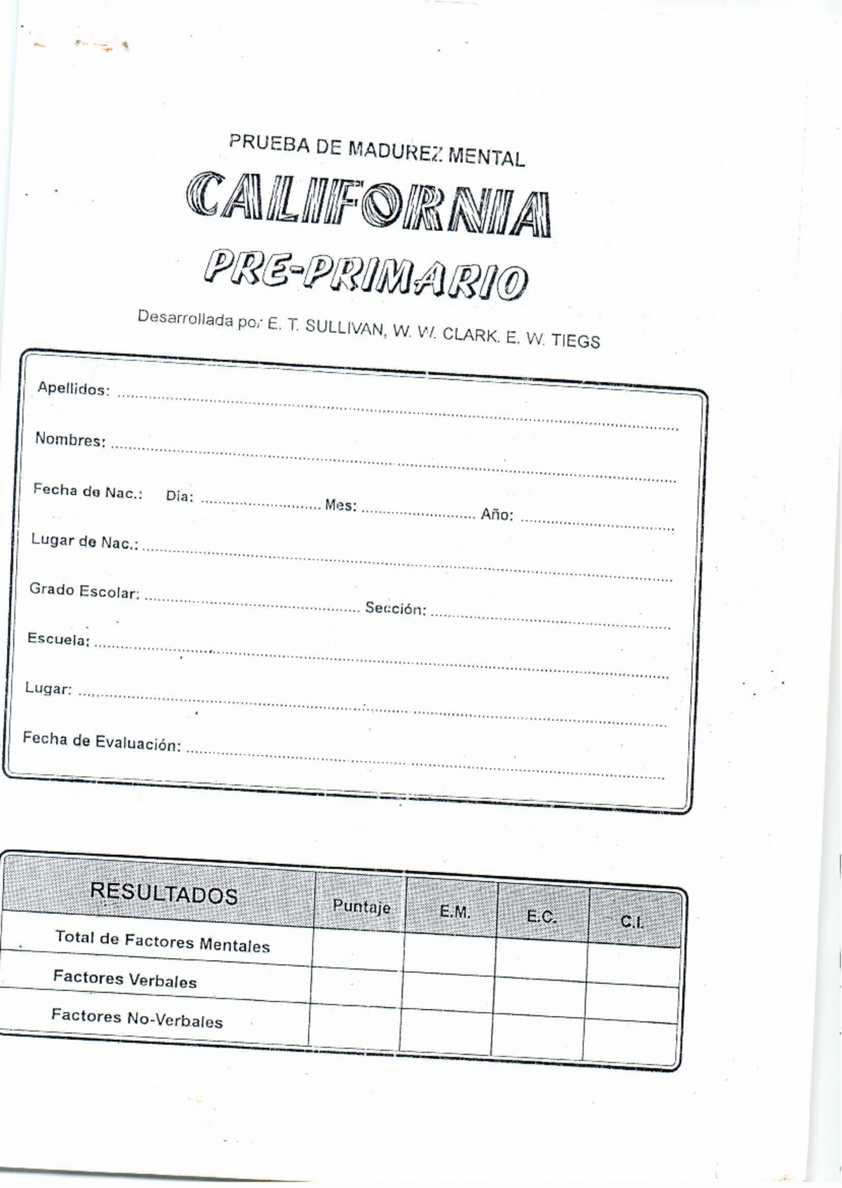 California PRE Primario - PRUEBA DE MADUREZ MENTAL CALIFORNIA ...