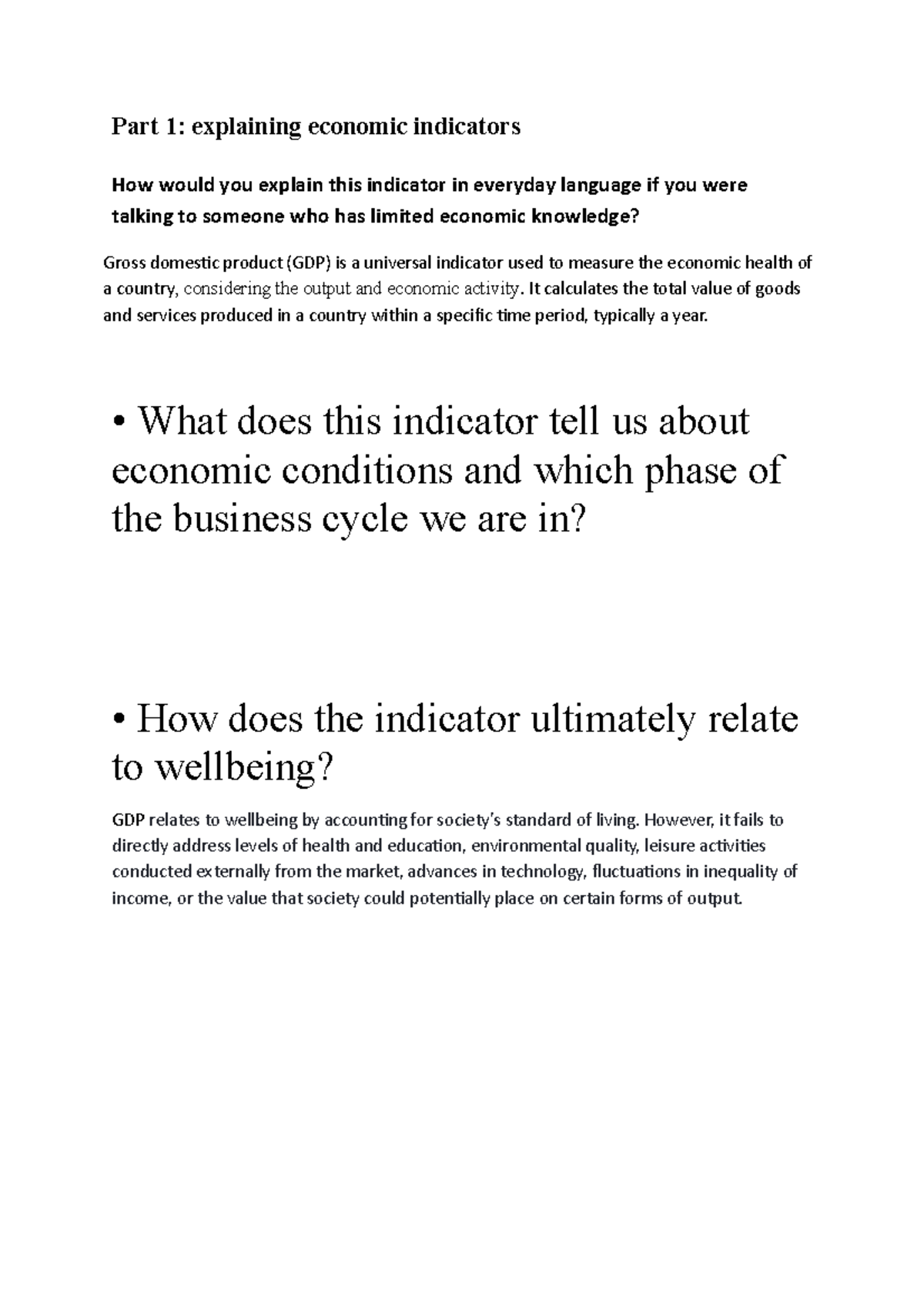 Microeconomics assignment 1 - Part 1: explaining economic indicators How would you explain this ...