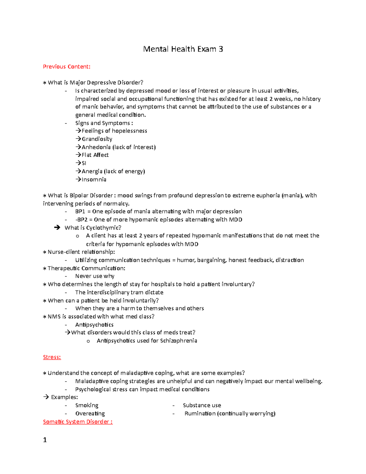 Mental Health Exam 3 - Study Guide - Mental Health Exam 3 Previous ...