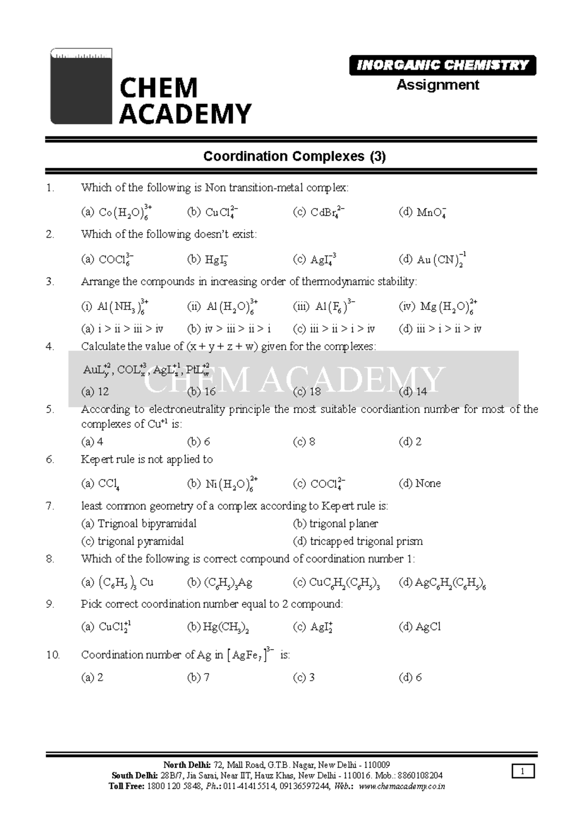 Coordination chemistry (III) - North Delhi: 72, Mall Road, G.T. Nagar ...