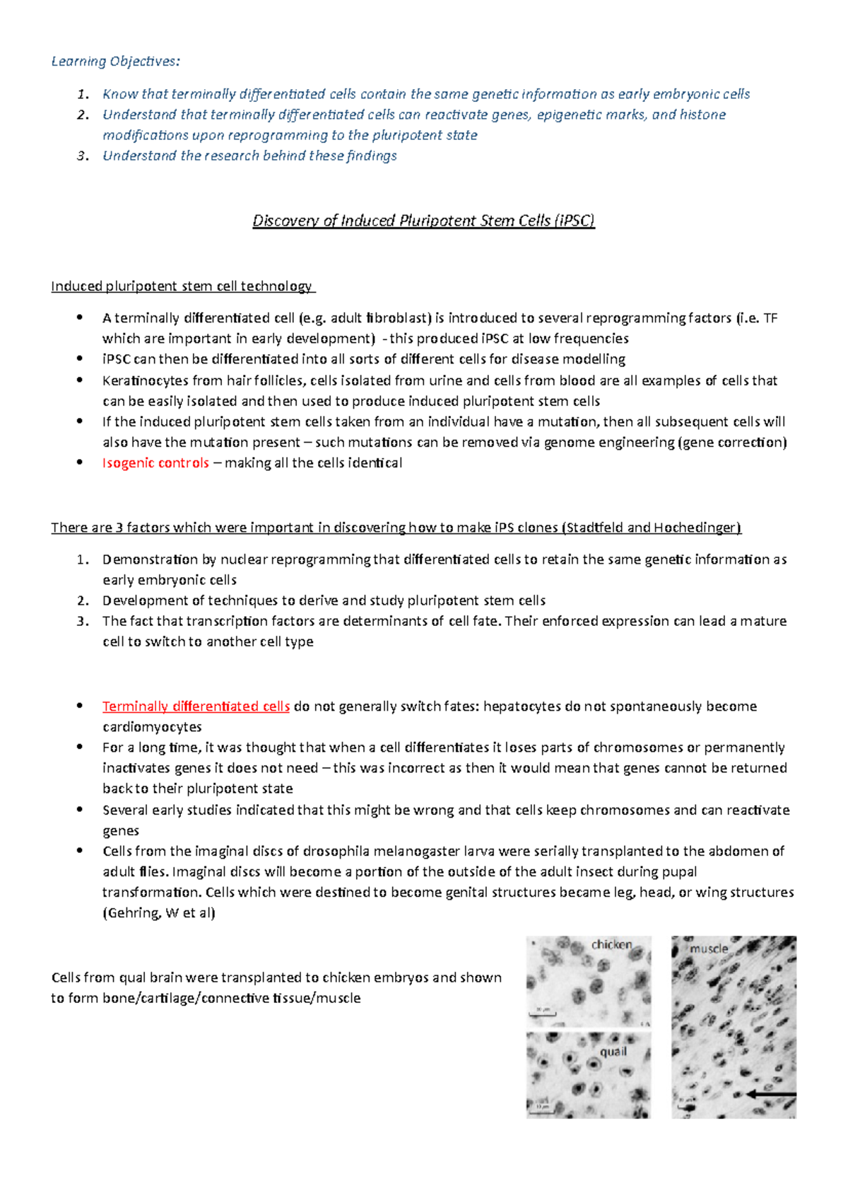 Week 4 - Analysis of Pluripotent Cells - Learning Objecives: 1. Know ...