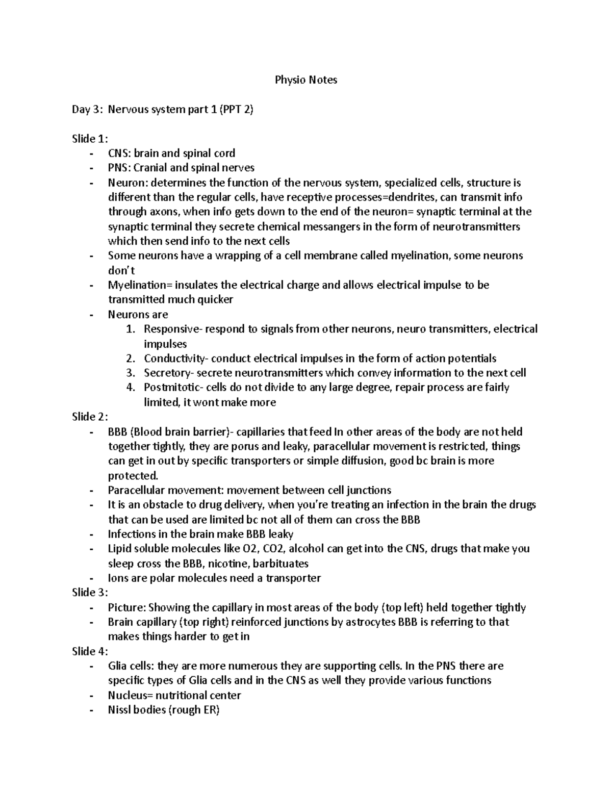 Physio Notes Nervous System - Physio Notes Day 3: Nervous System Part 1 ...