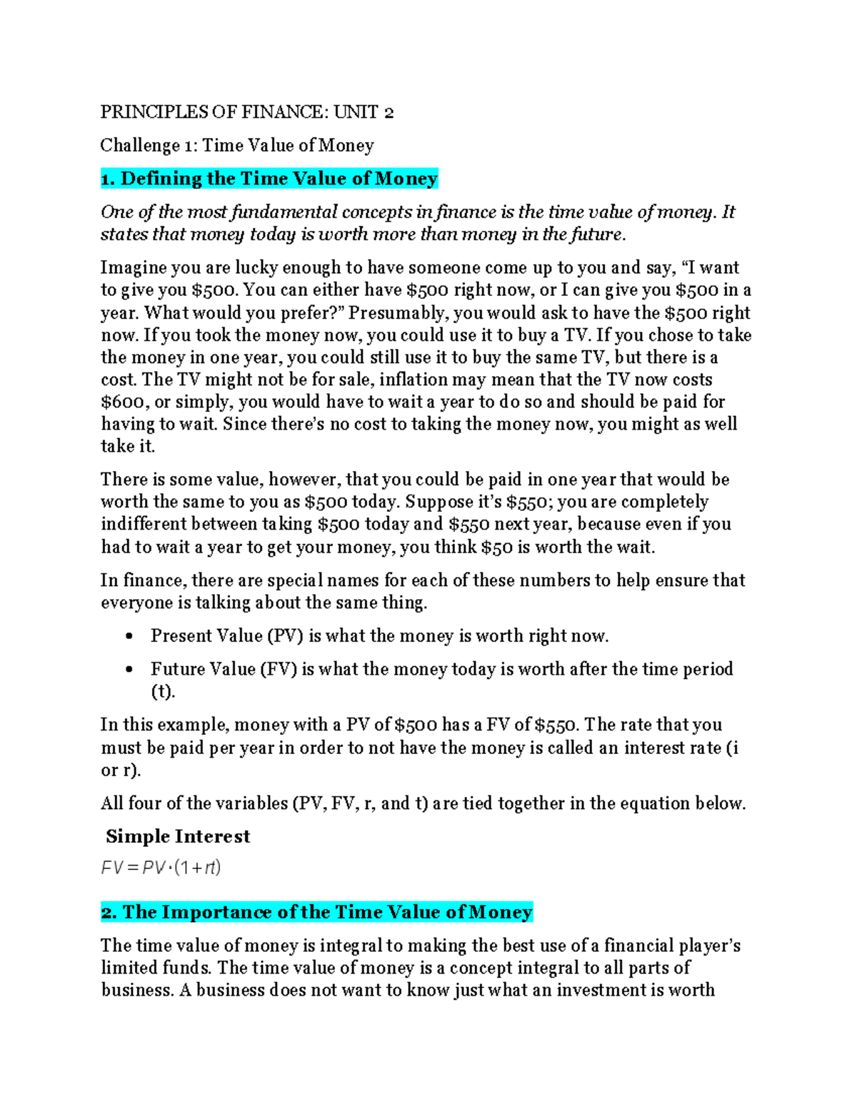 Principles Of Finance Unit 2 Part 1 Notes Principles Of Finance Unit 2 Challenge 1 Time Principles Of Finance Unit 2 Part 1 Notes Principles Of Finance Unit 2 Challenge 1 Time