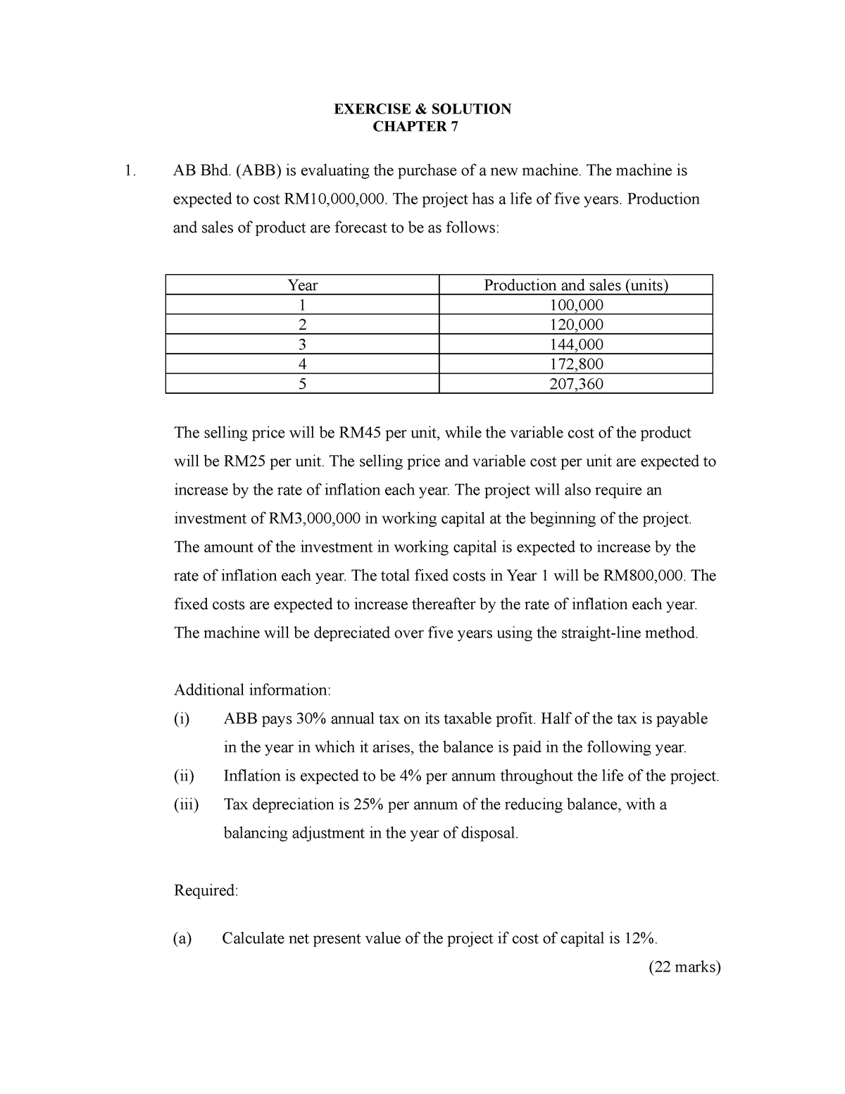 Exercise Solution Chapter 7 - EXERCISE & SOLUTION CHAPTER 7 AB Bhd ...