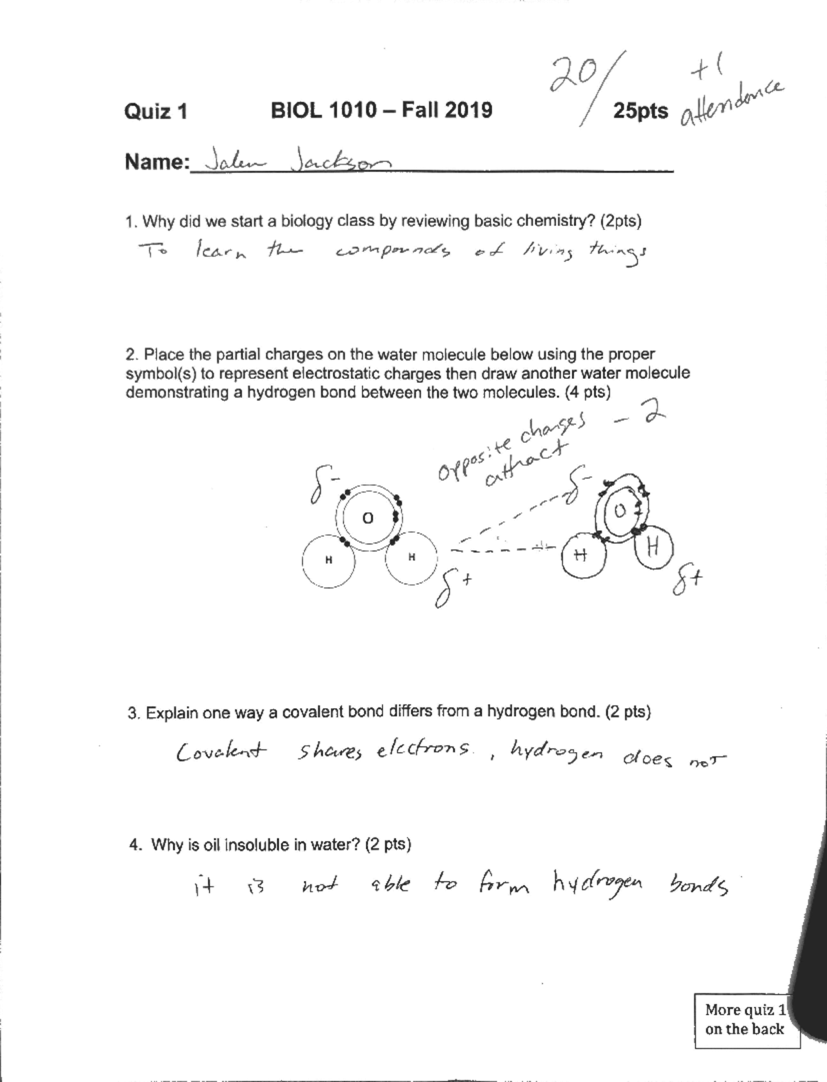 BIO 1010- Quiz 1 Cahoon 2019 - QO ixas Quiz 1 BIOL 1010 Fall 2019 25pts ...