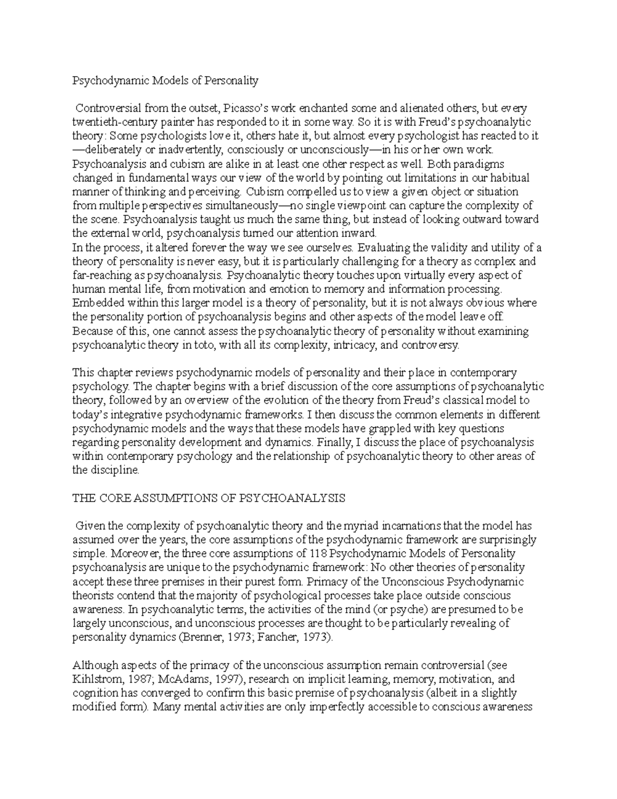 Psycho dynamic Models of Personality - Psychodynamic Models of ...