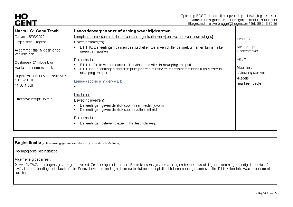 Atletiek aflossing les 2 - Campus Ledeganck, K. Ledeganckstraat 8, 9000