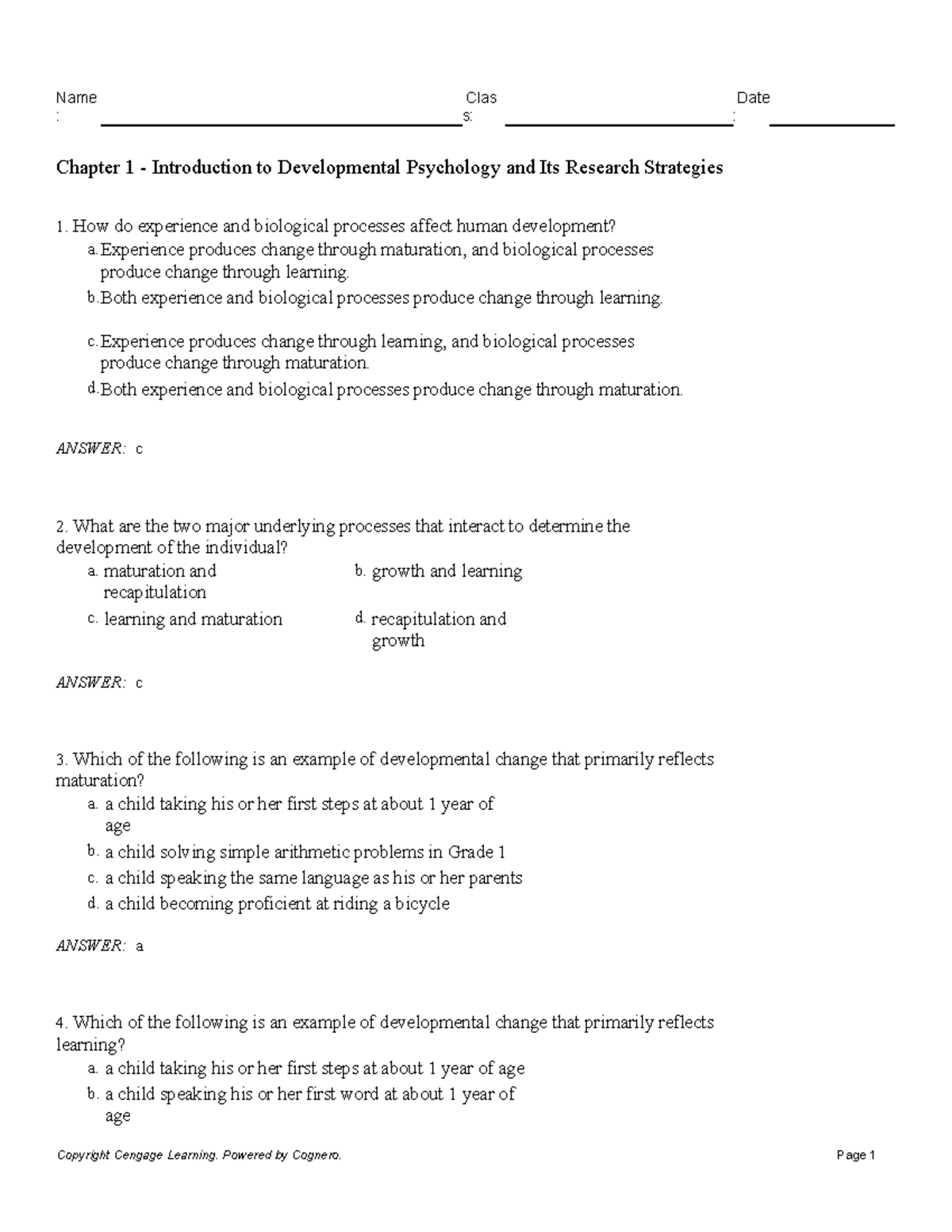 Chapter 1 Introduction to Developmental Psychology and Its Research ...