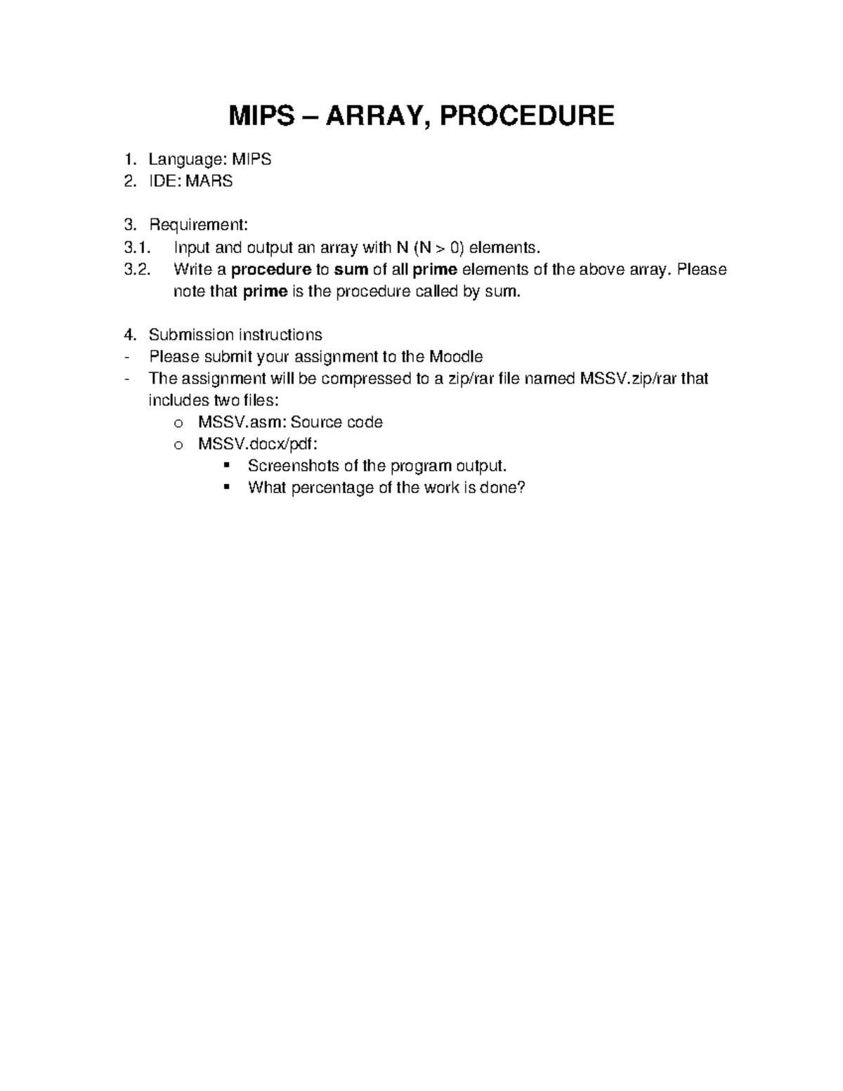 Assignment 2. MIPS - Array, Procedure - MIPS – ARRAY, PROCEDURE ...