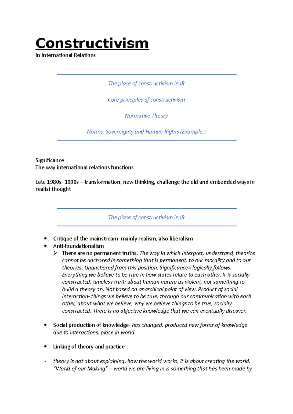 Constructivism - Lecture notes 3 - Constructivism In International ...